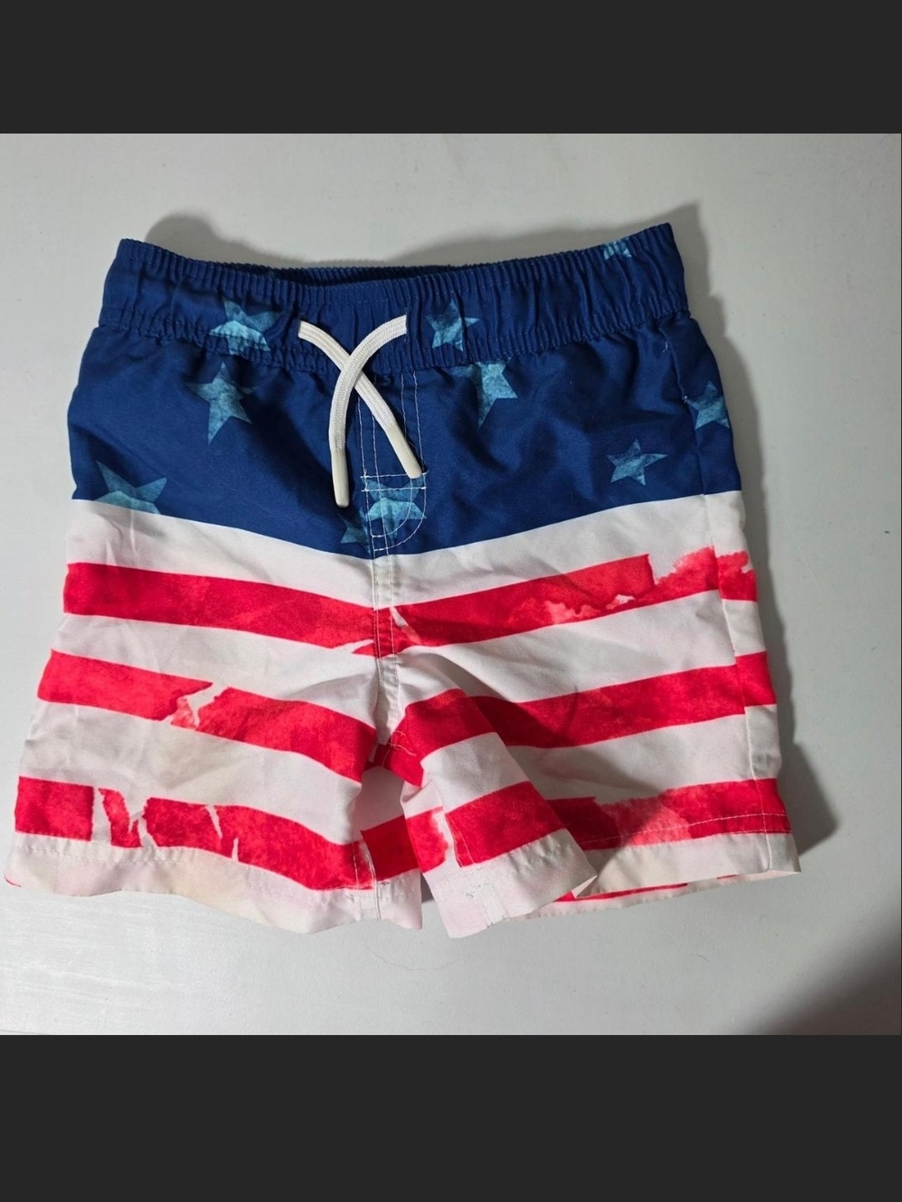 Kids Blue and Red American Flag Swim Trunks